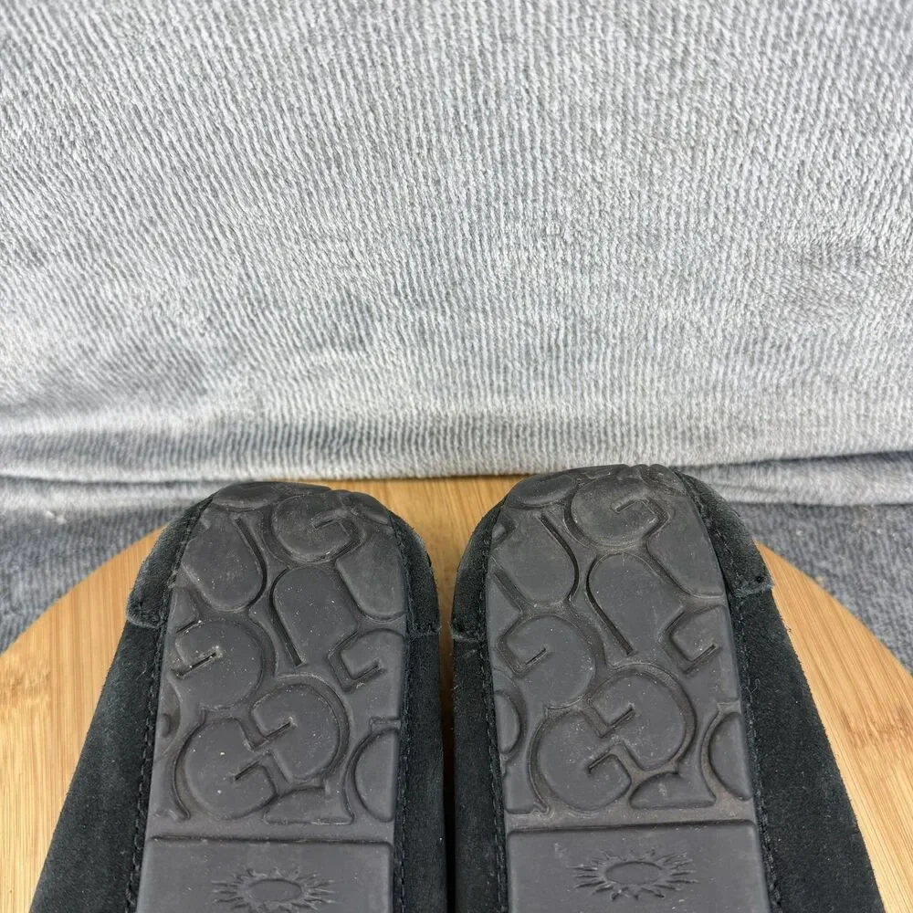 UGG Slippers Shoes Mens Size 8 Black Suede Shearling Lined Moccasin 1003990